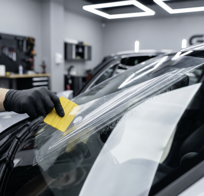 Professional windshield protection film installation